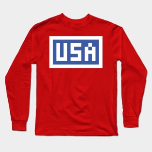 Pixel USA on Blue with a White Border Long Sleeve T-Shirt